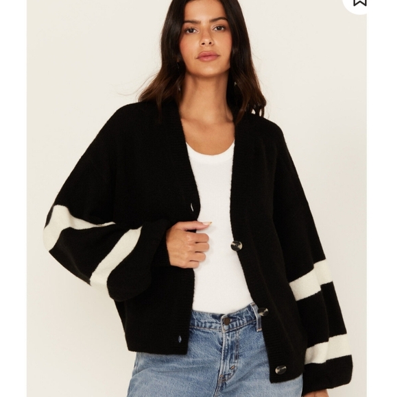 Wrangler Logo Cardigan Sweater Striped Balloon Sleeves Size XL - Picture 14 of 14